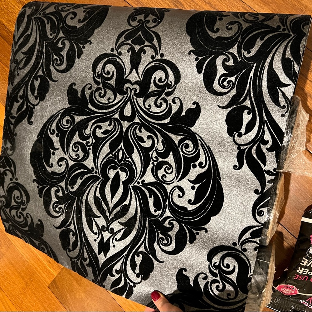 4 rolls modern felt velvet baroque black wallpaper by Graham & Brown w/adhesive